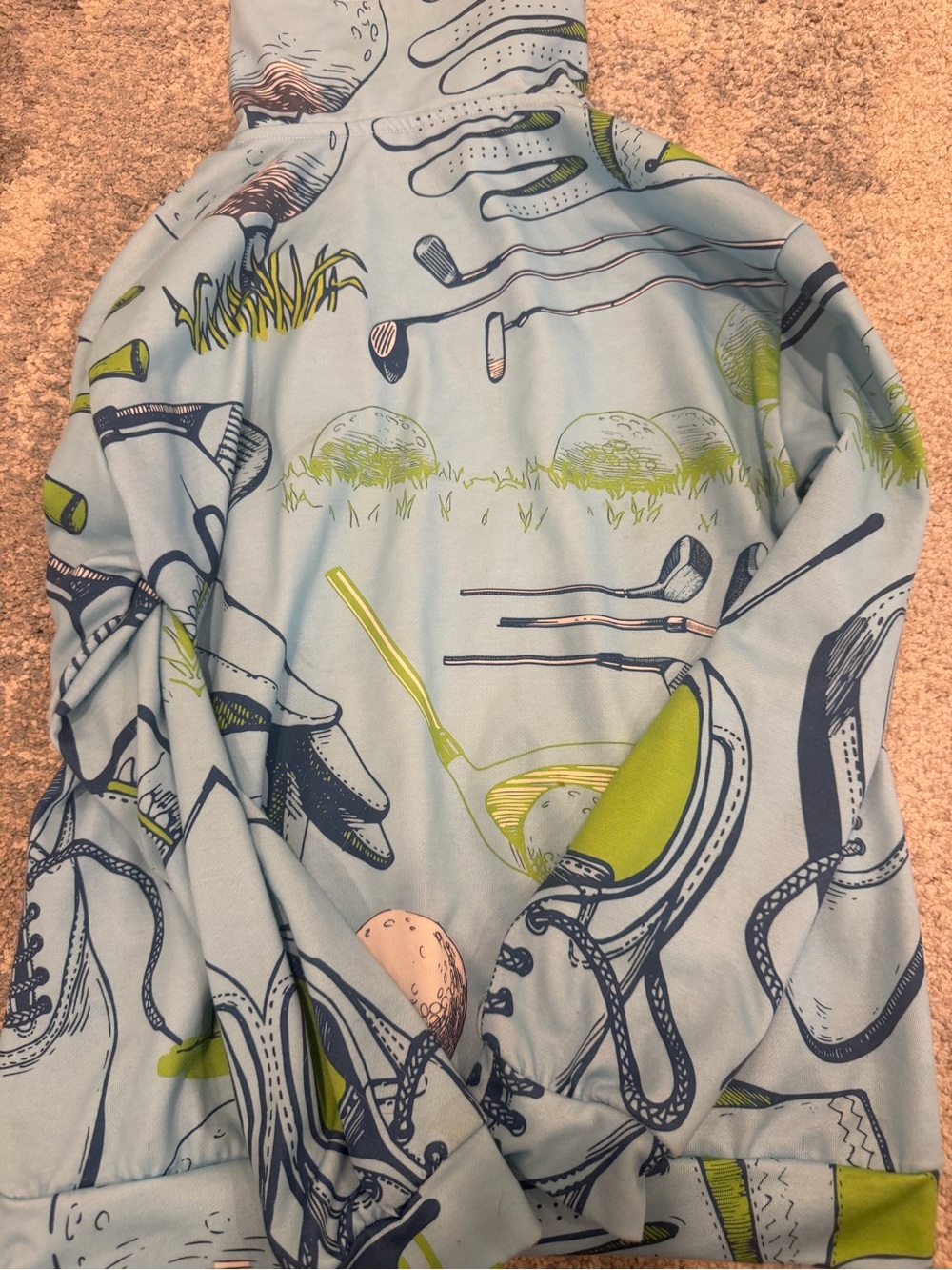 Golf Print Lightweight pullover in Pale Blue and Lime